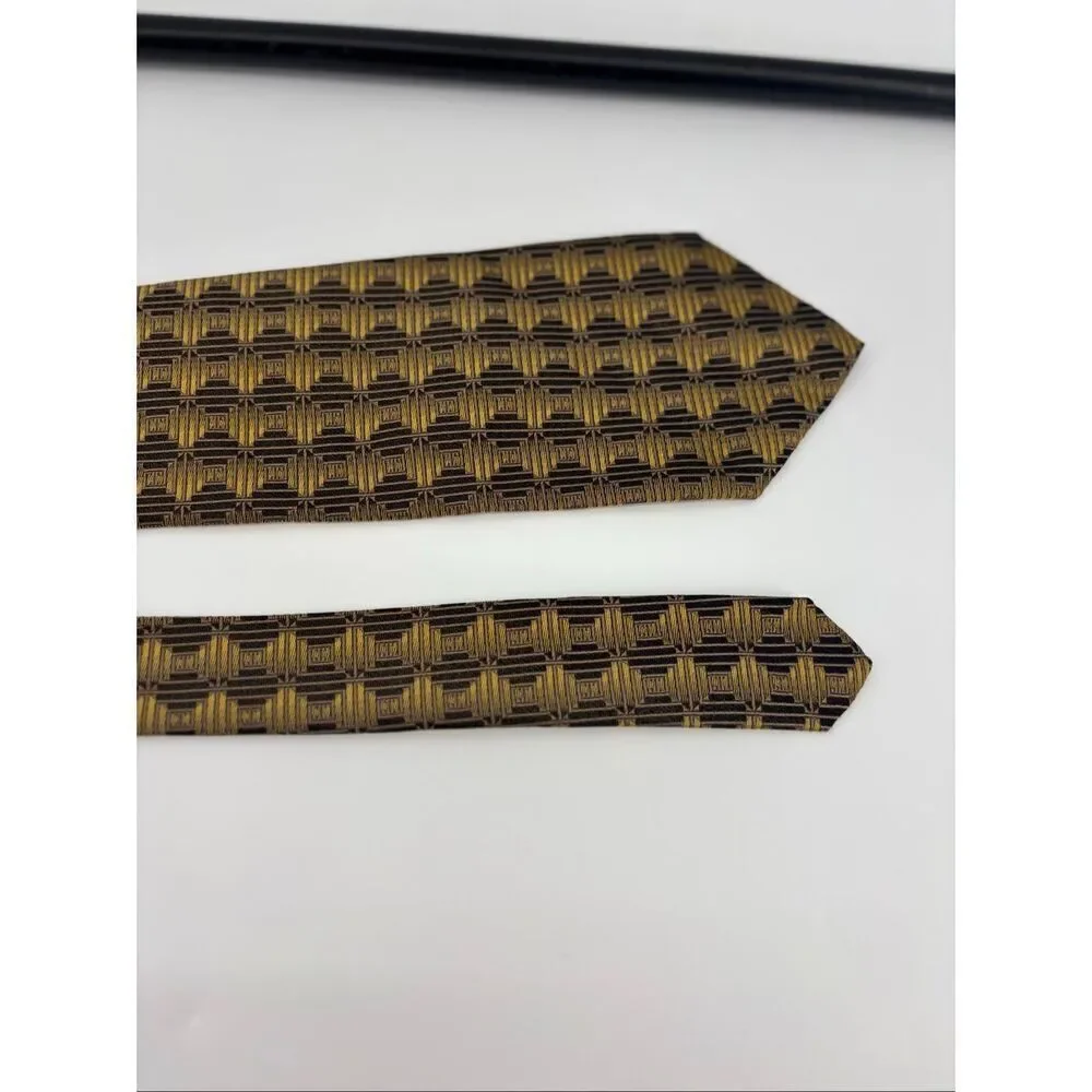 Robert Talbott Best of Class Silk Tie Gold Black Geometric USA